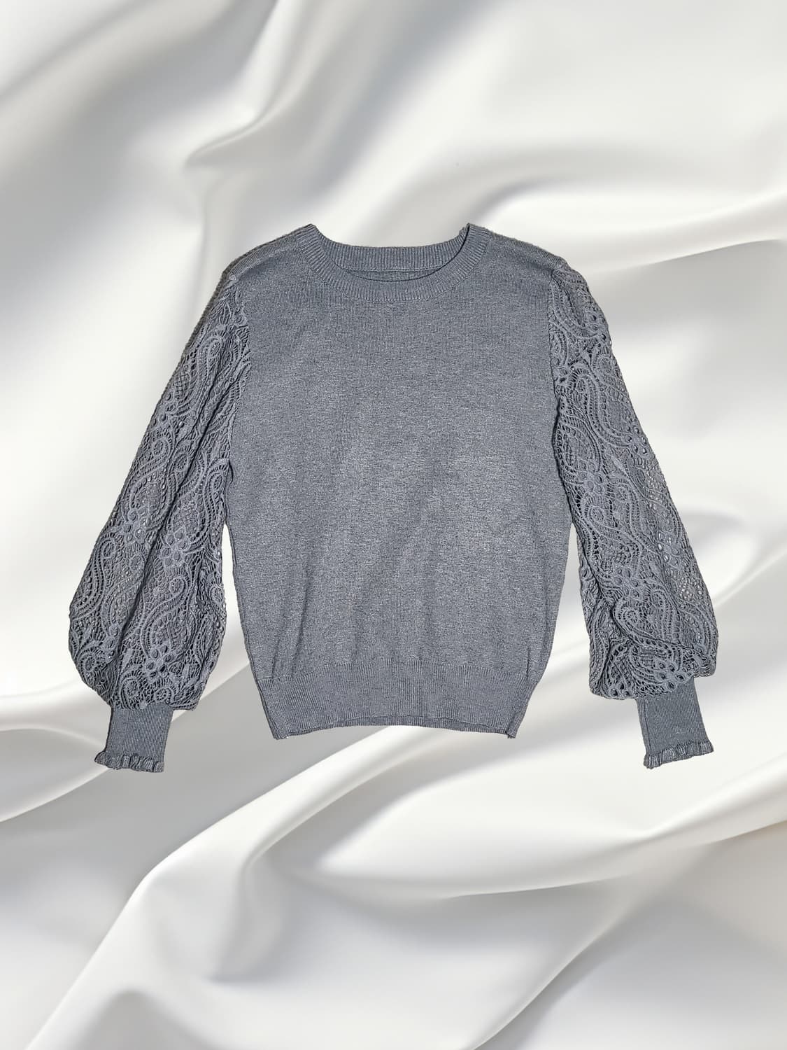 일본 빈티지 레이스 퍼프 소매 그레이 니트 상품이미지1