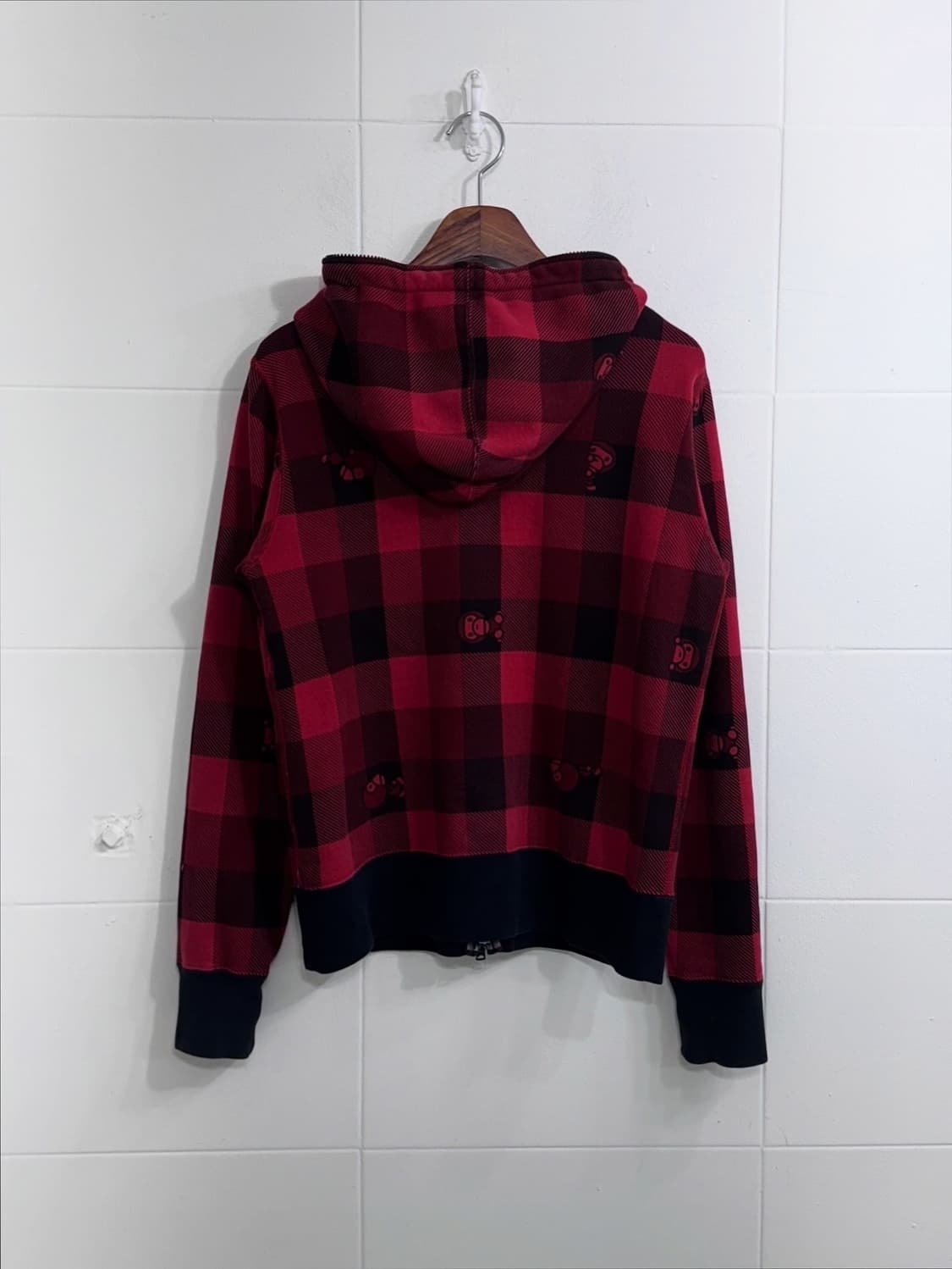 베이프 베이비마일로 작사 레드 체크 나나깔 펑크 후드집업 상품이미지5