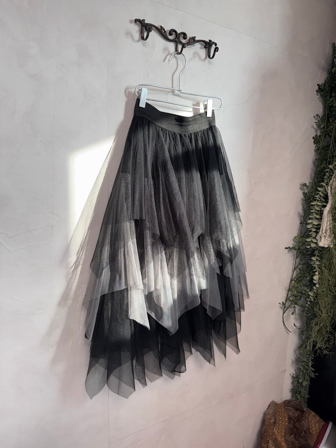 Black & gray unbalanced mesh layered sk 상품이미지2