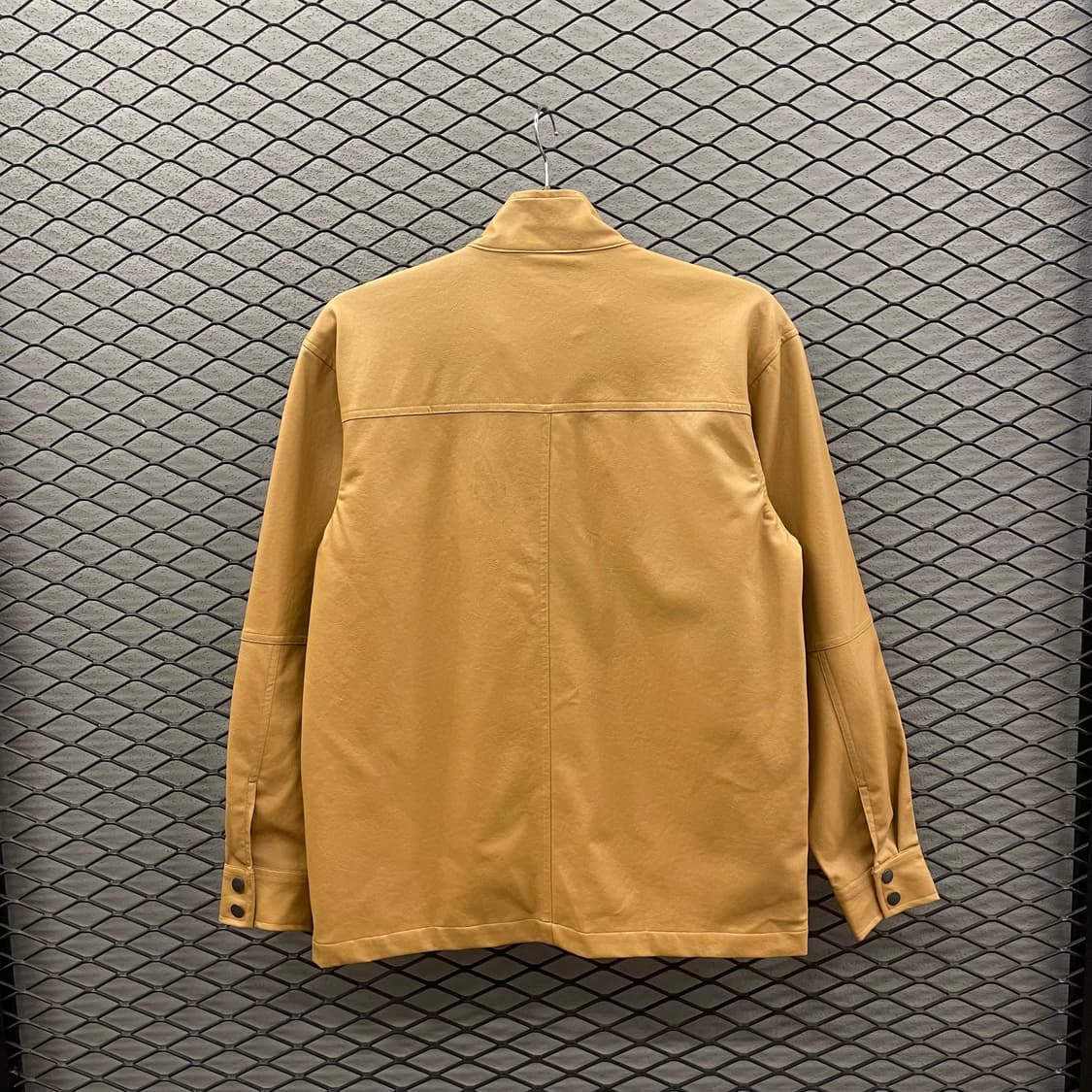 JPN VINTAGE 가죽 자켓 소매 버튼 카라라넥 디테일 진베이지 상품이미지2