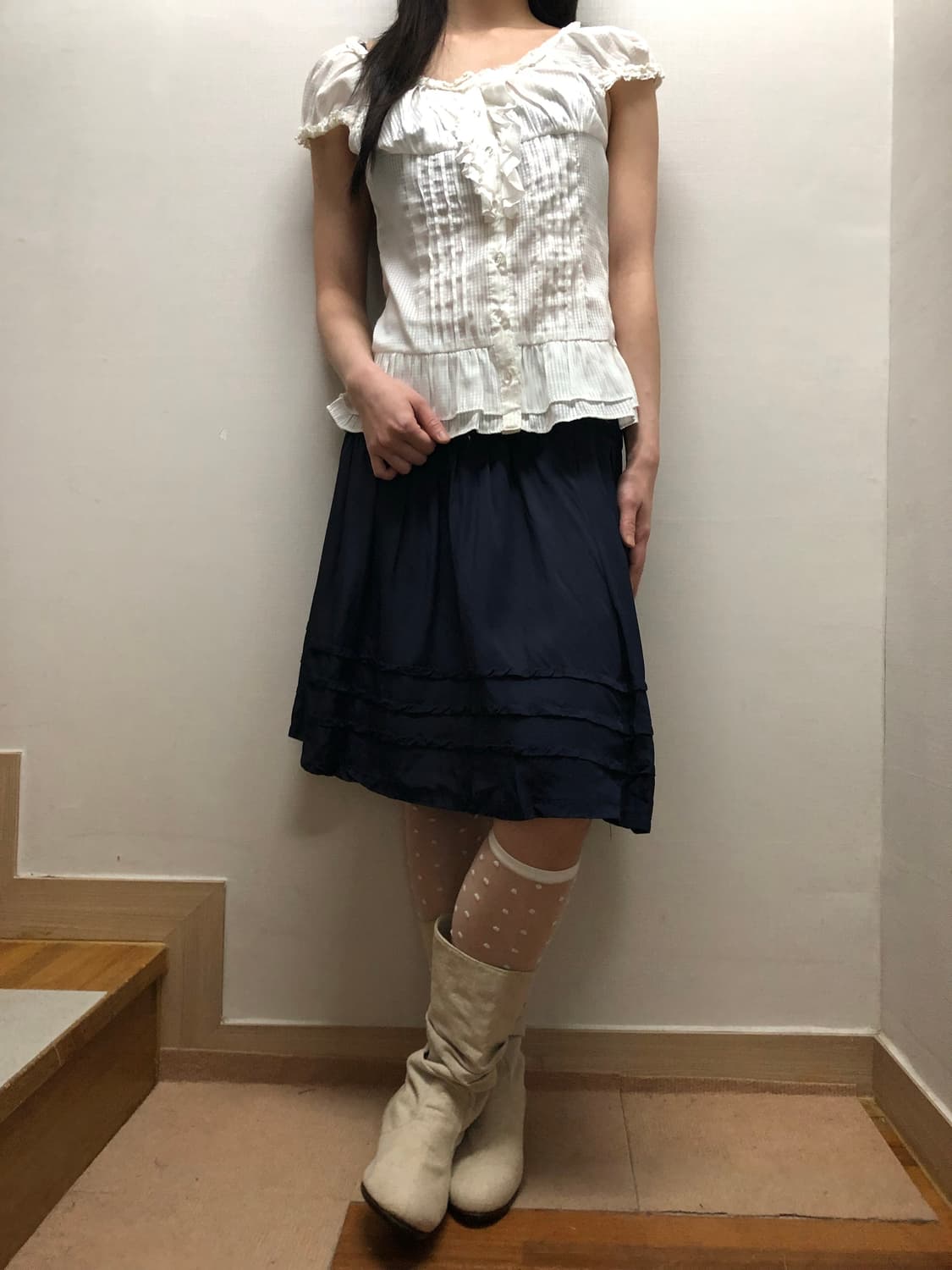 빈티지 네이비 프릴 미디 스커트 상품이미지7