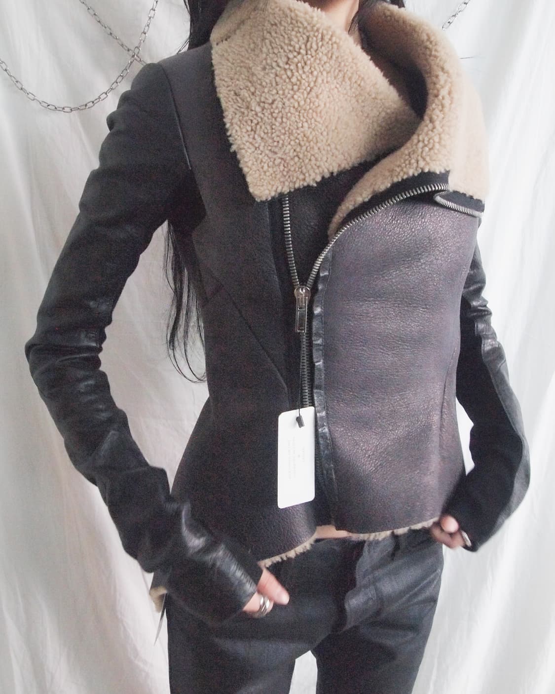 릭오웬스 12fw olmar&mirta 하이넥 드레이프 무스탕자켓 상품이미지3