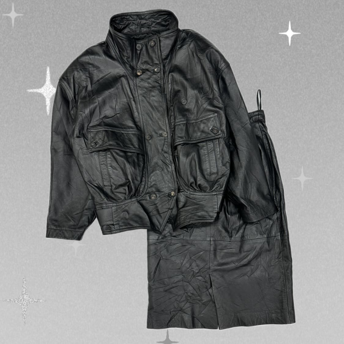 ⛓️나나깔 램스킨 100% 레더 블랙 양가죽 자켓 스커트 셋업⛓고스 상품이미지1