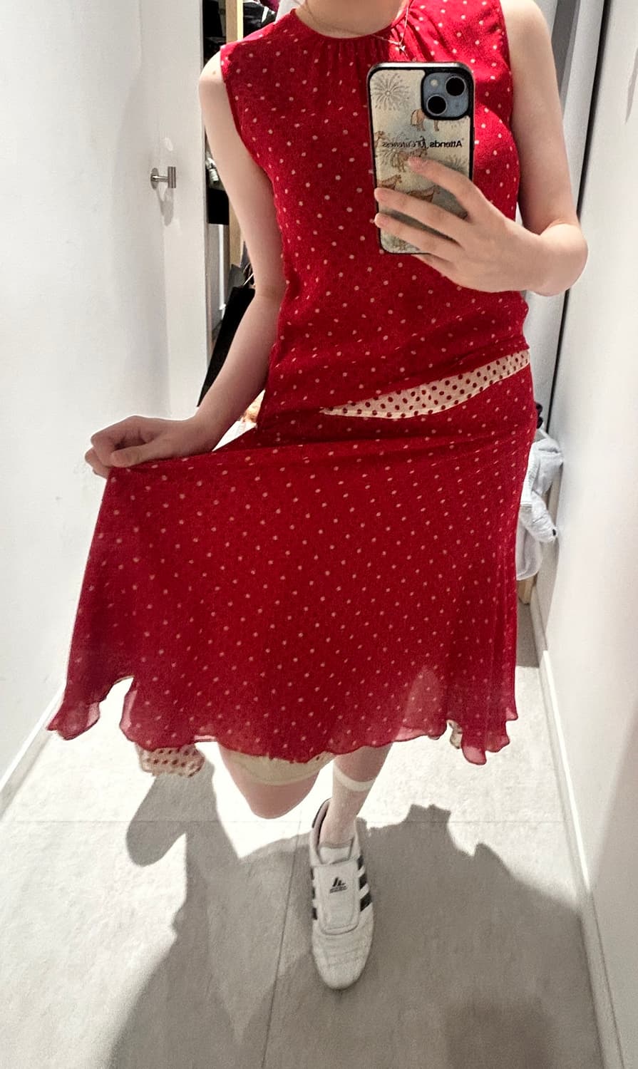 레드 도트 슬리브리스 스커트 셋업 상품이미지1