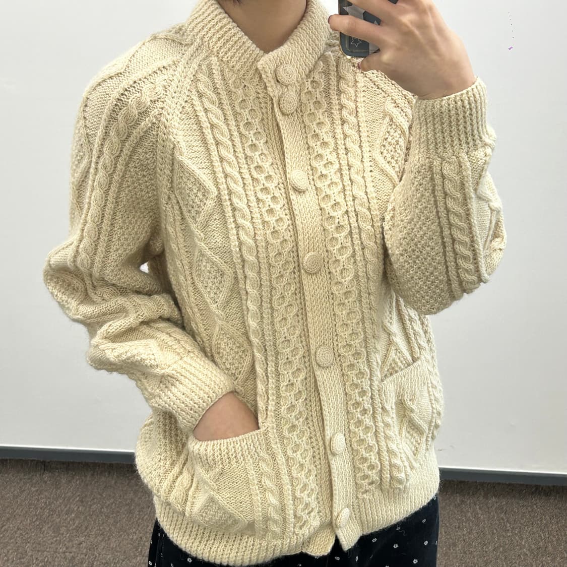 Vintage hand made 90‘s 쉐이커 울 스웨터 가디건 상품이미지1