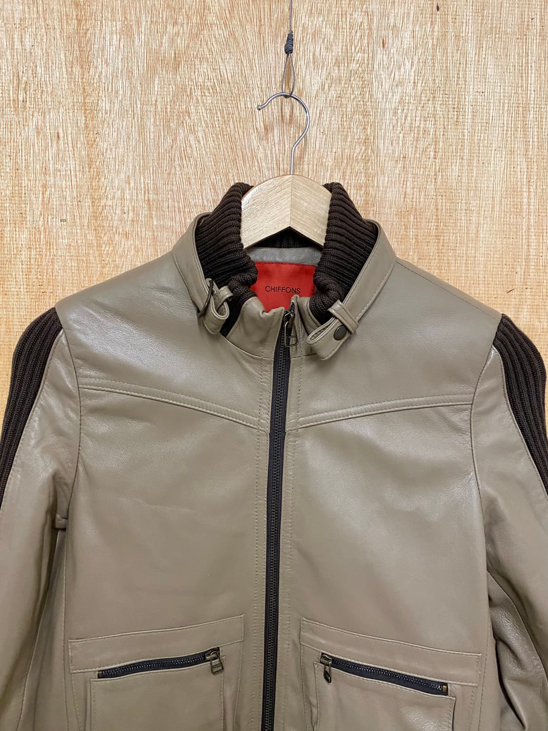 VTG leather rider jacket 레더 니트 배색 라이더 자켓 상품이미지3