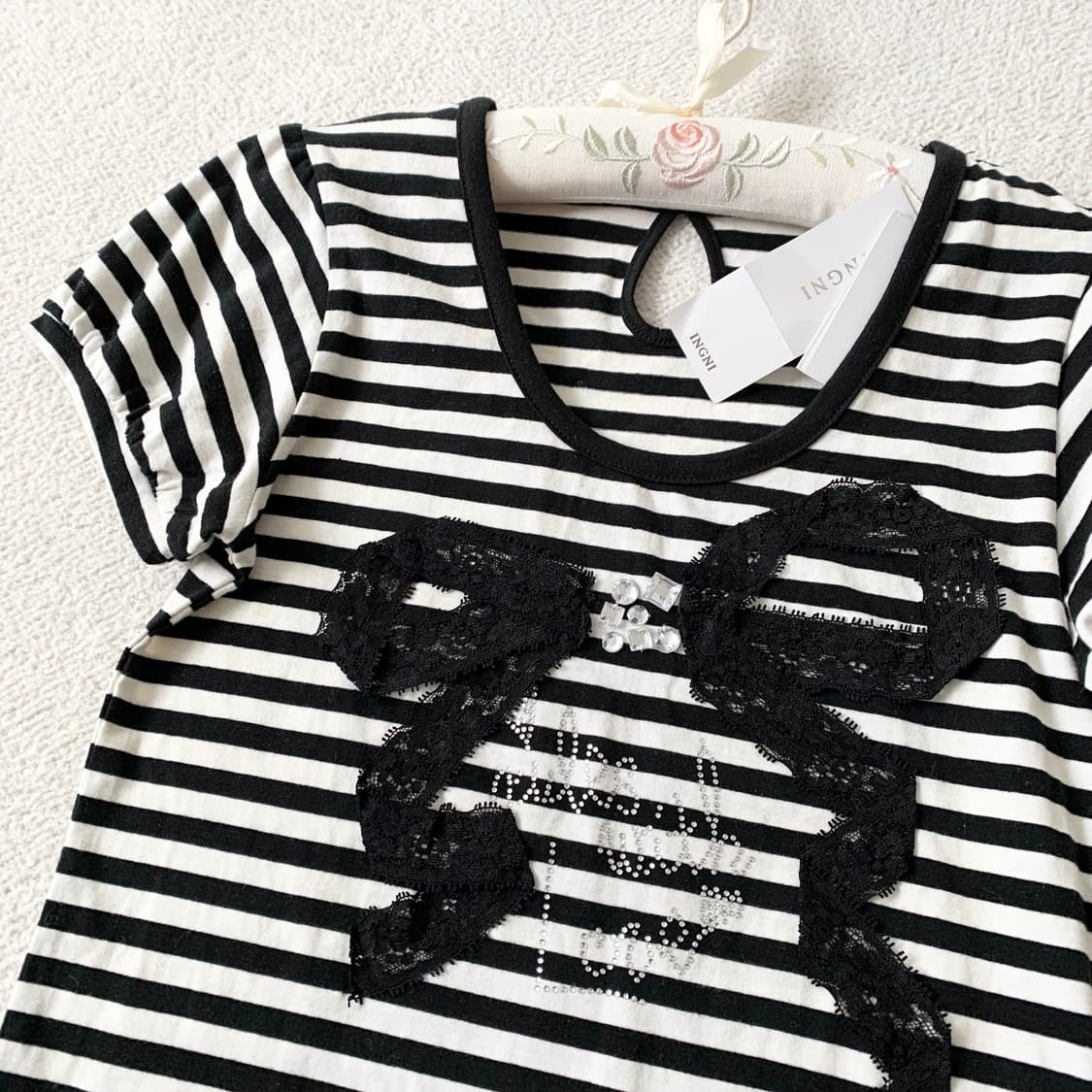 Ingni ♥ 잉그니 리본레이스 스트라이프 t 상품이미지1