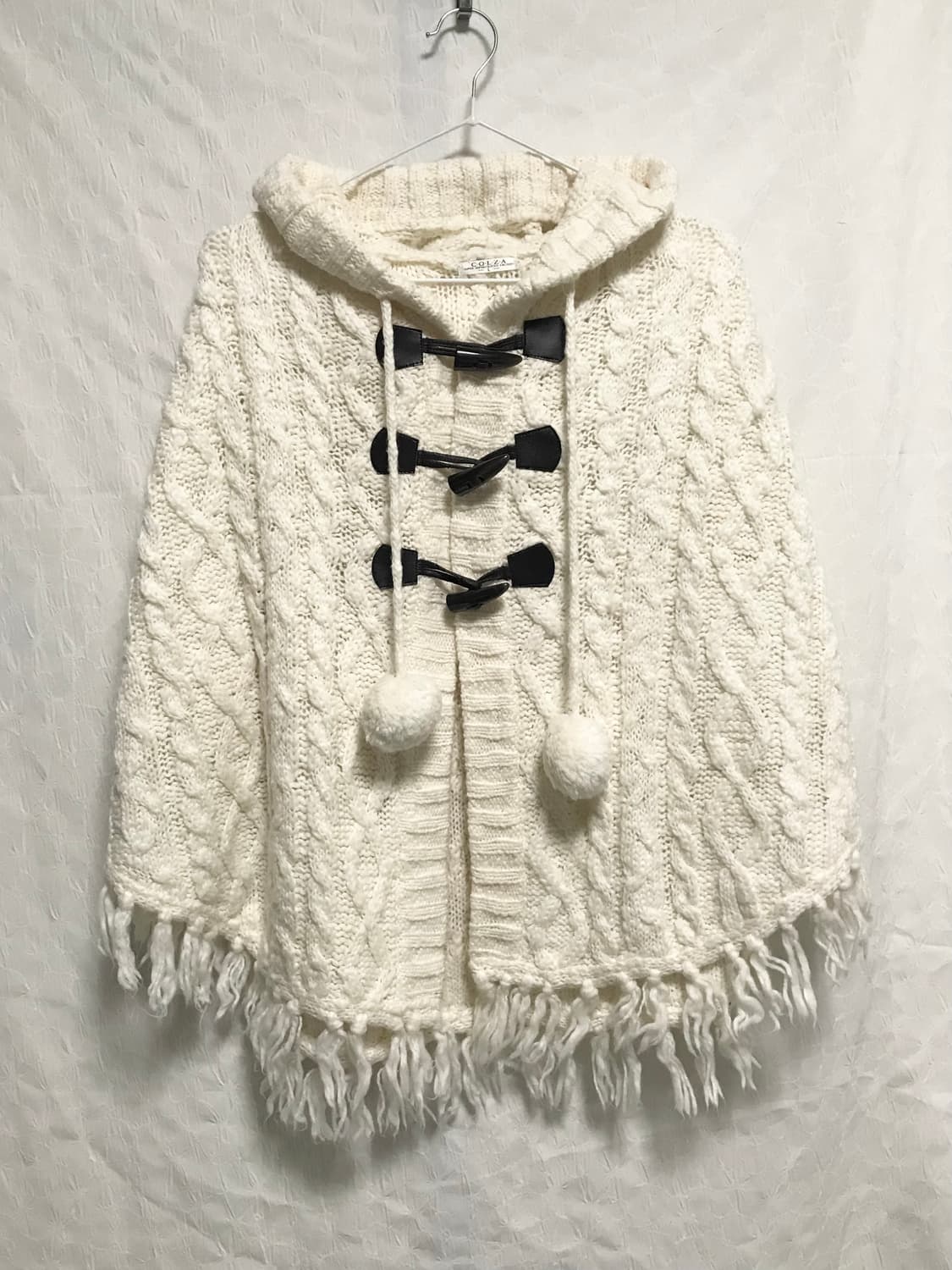 빈티지 colza 니혼진 모리 사와코깔 폼폼이 케이블 니트 판초 케이프 상품이미지1