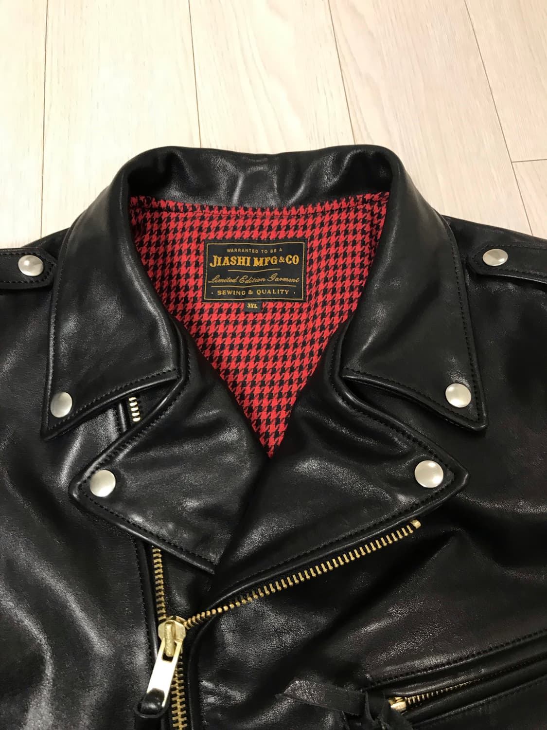 Jiash J24 D포켓 소가죽 카우하이드 더블 라이더 블랙 가죽 재킷 상품이미지3