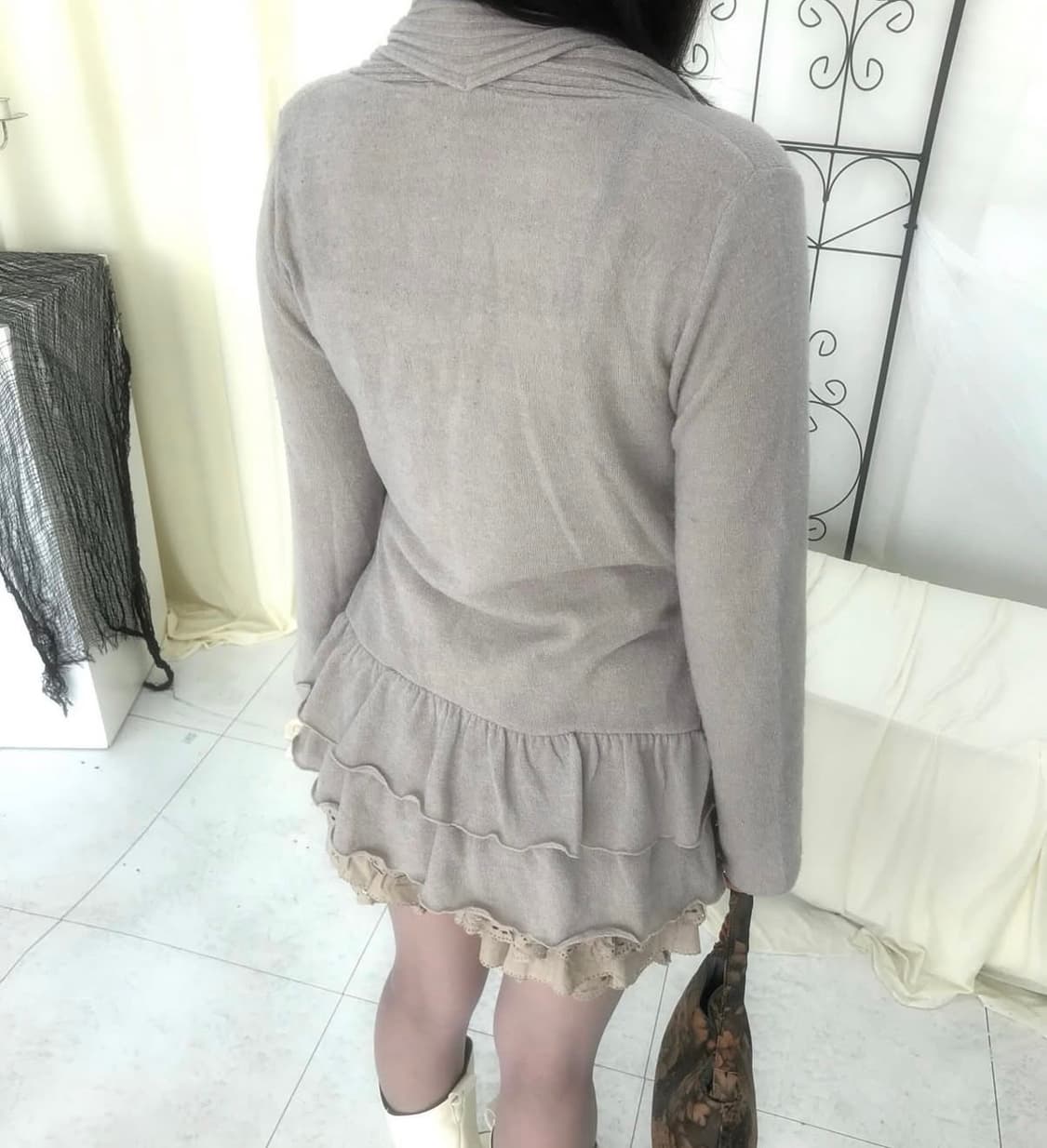 베이지 백프릴 오픈 가디건 상품이미지3