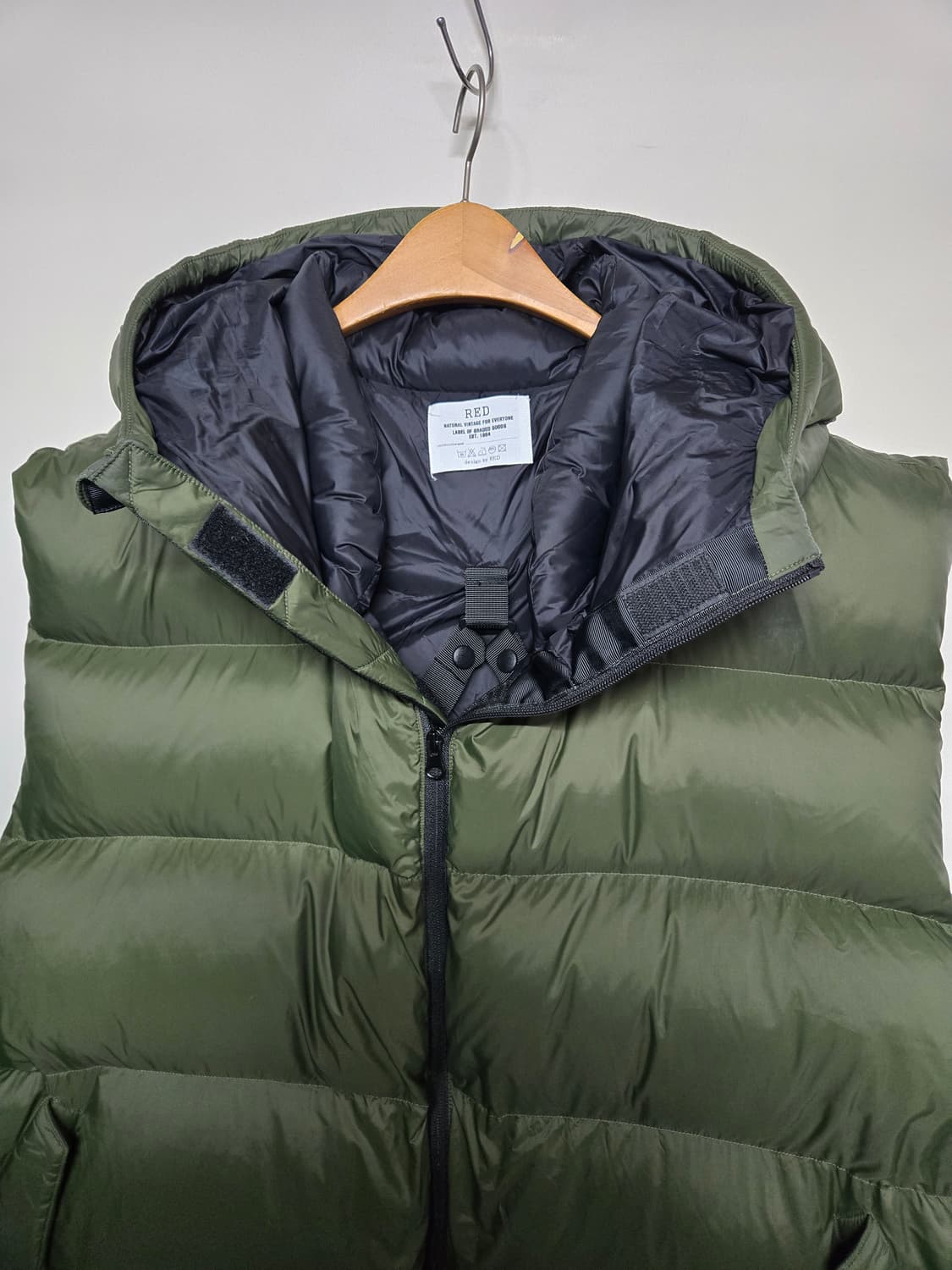 RED 후드 롱패딩 베스트 올리브 F 빅사이즈~120 상품이미지7