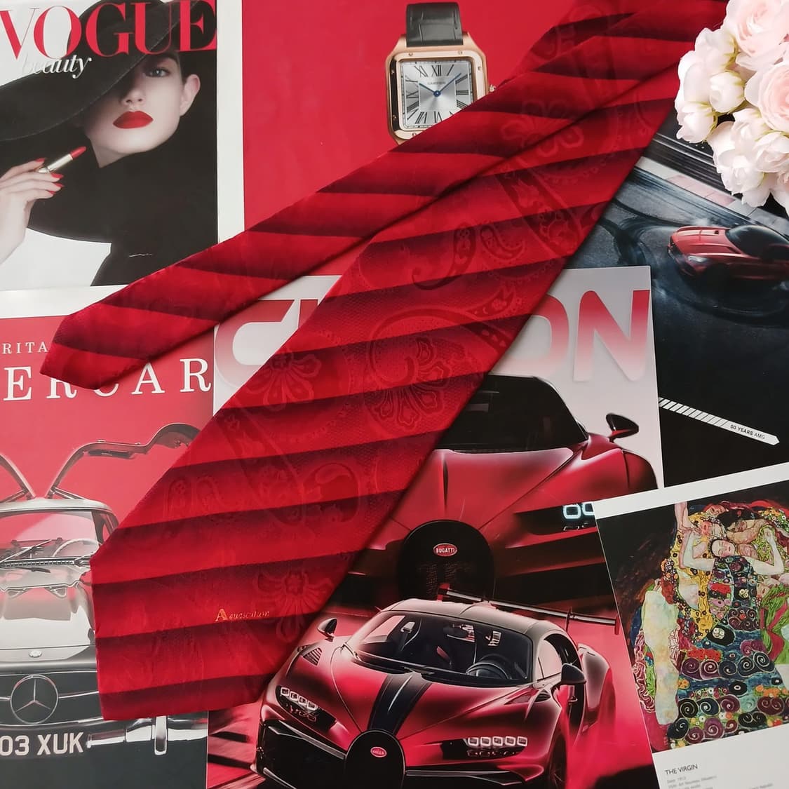 아쿠아스큐텀 실크 레드 스트라이프 넥타이 10cm A+등급 A19182
 상품이미지3