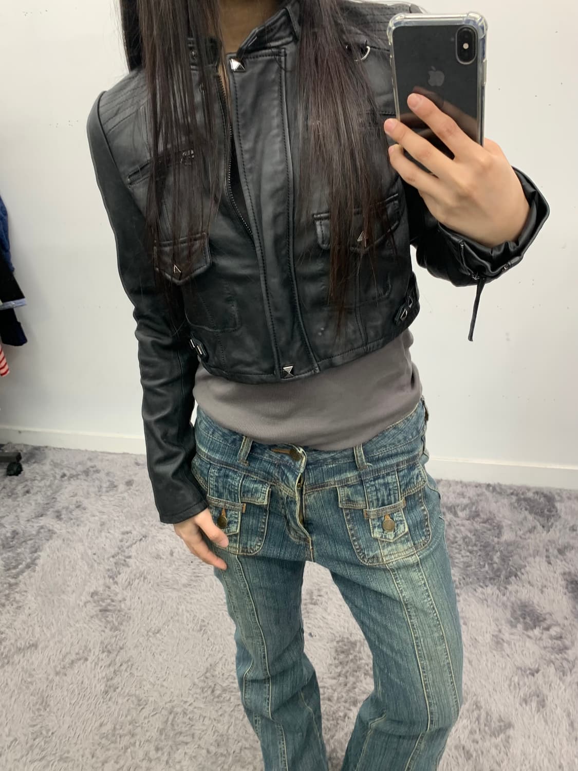 재패니즈 램스킨 크롭 바이커 자켓  상품이미지2