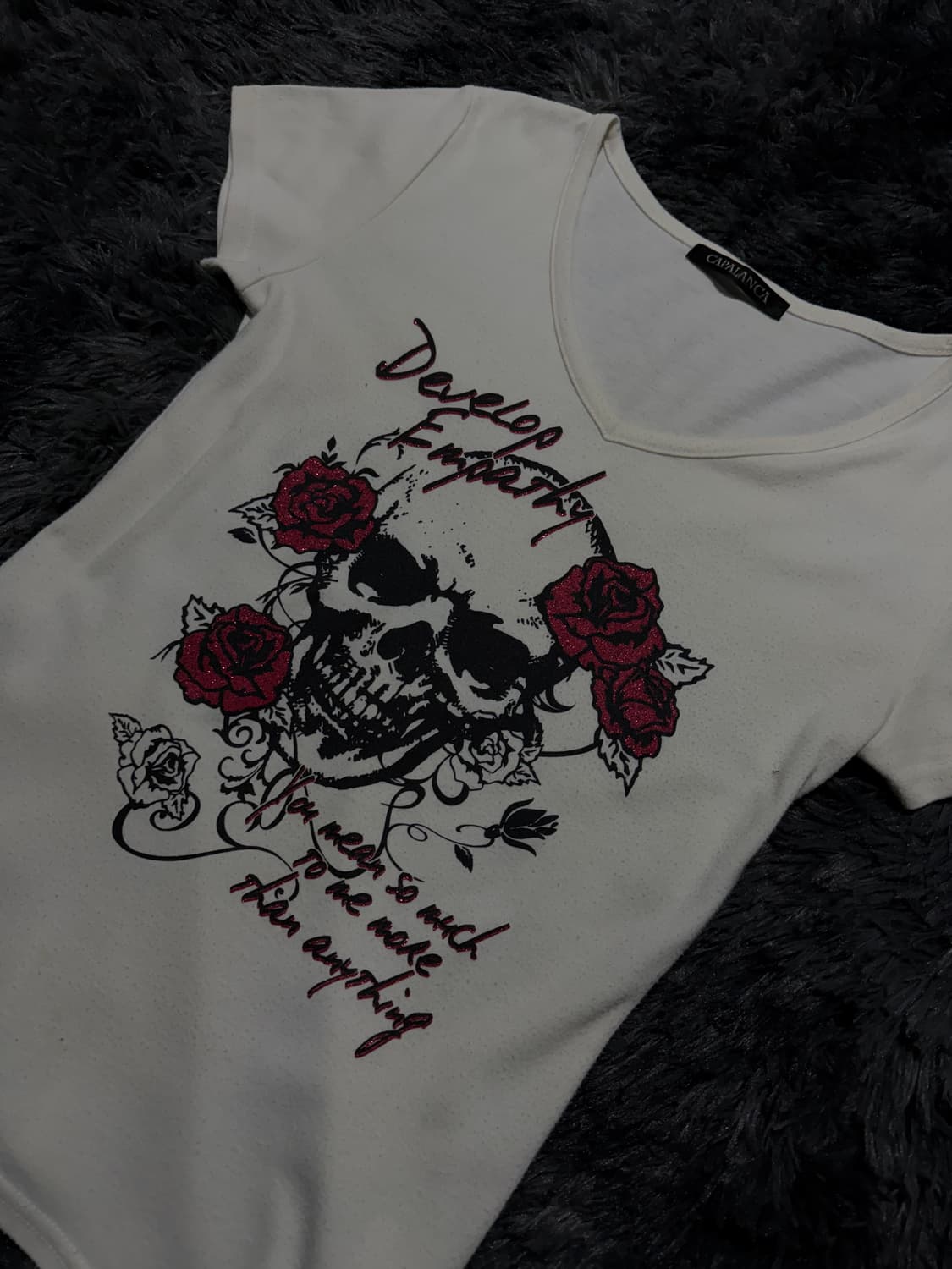 해골 장미 레터링 프린팅 y2k 반팔 상품이미지2