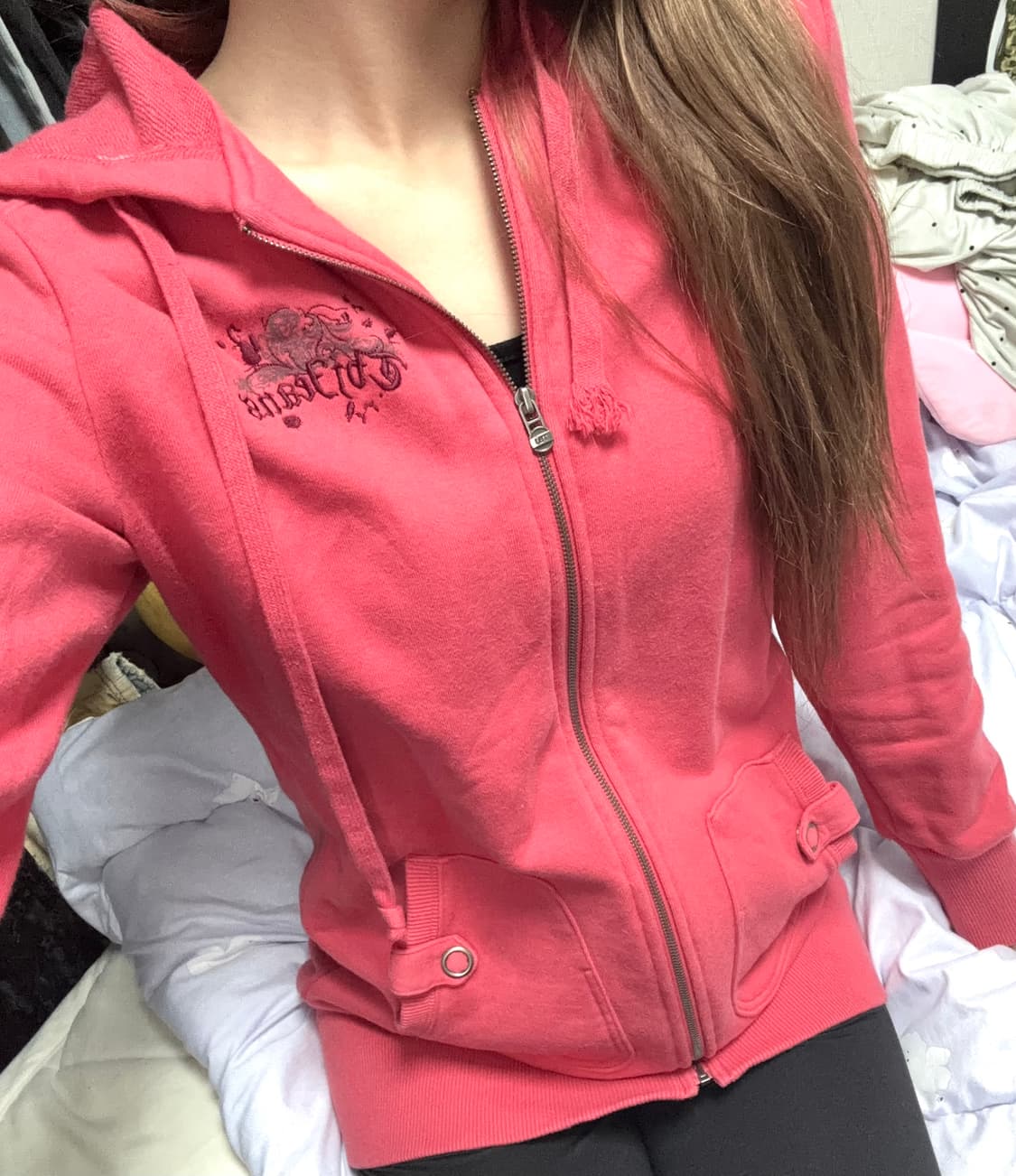 갸루 핫핑크 후드집업 상품이미지3