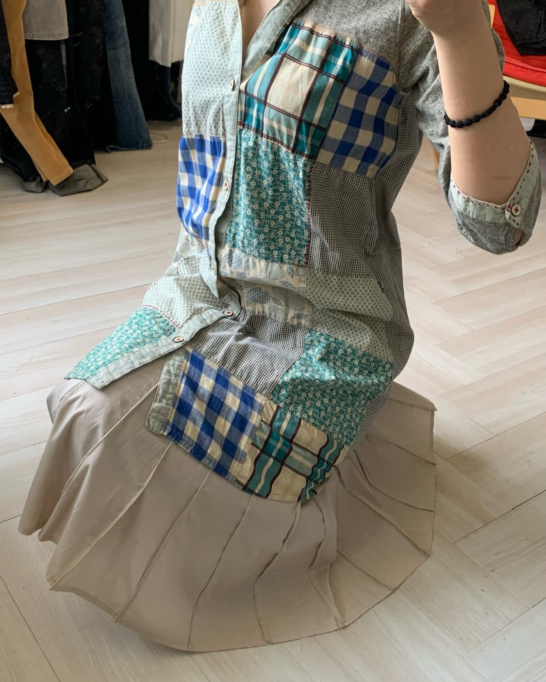 Mixed pattern long shirts dress 상품이미지1