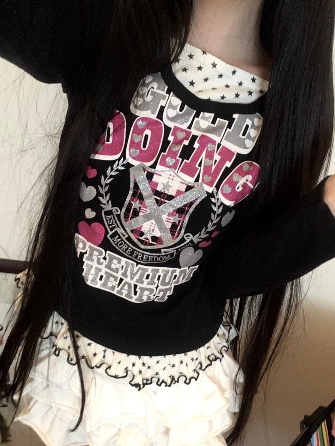 헤이세이 스쿨 별 레이어드 티셔츠 갸루 키치 상품이미지4