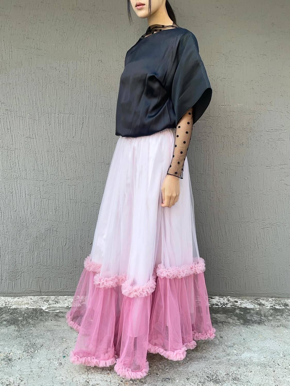 Pink layered tulle maxi skirt 상품이미지2