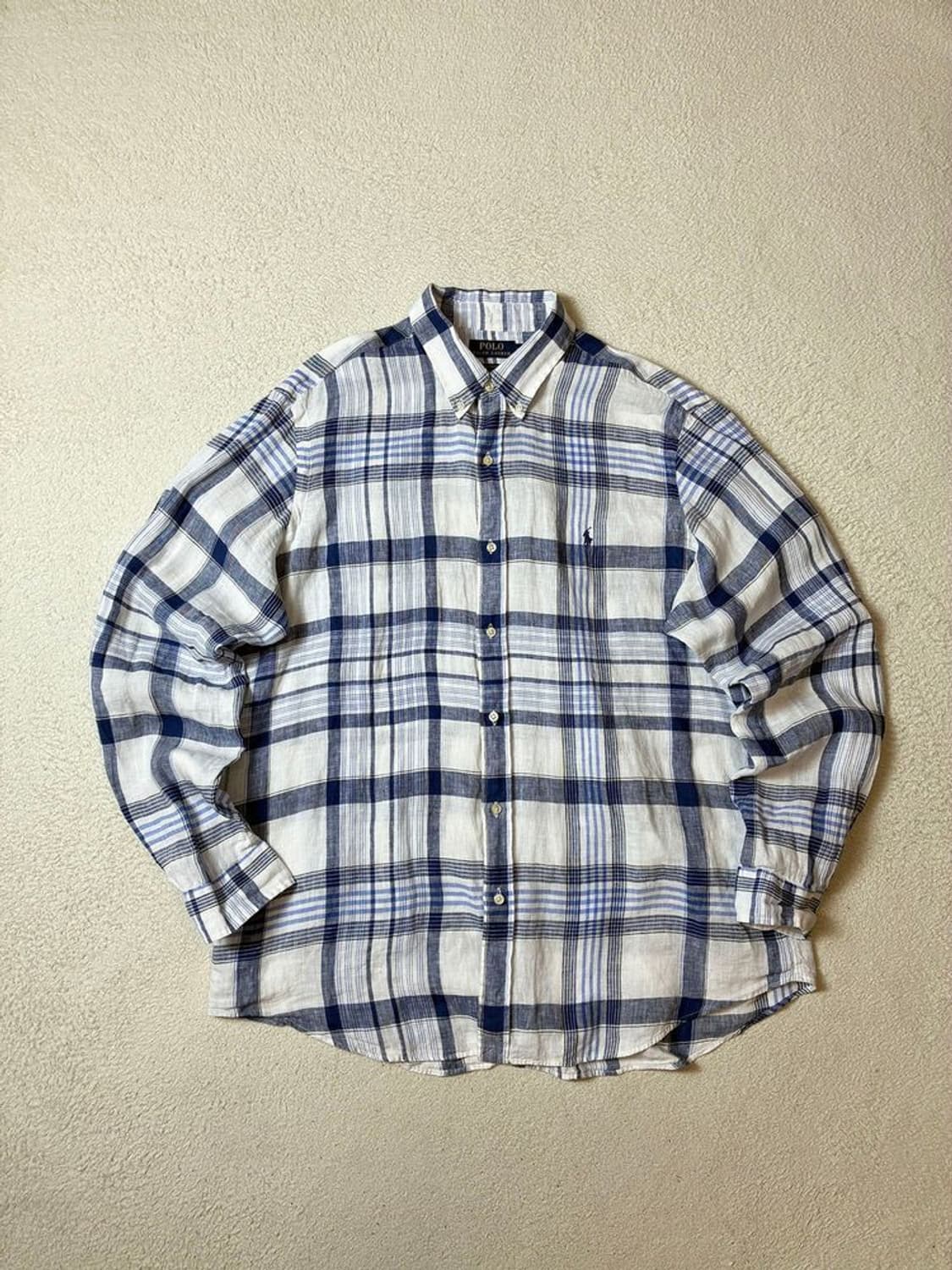 폴로 랄프로렌 큐알 100% 린넨 클래식 체크 셔츠 PN7453 상품이미지1