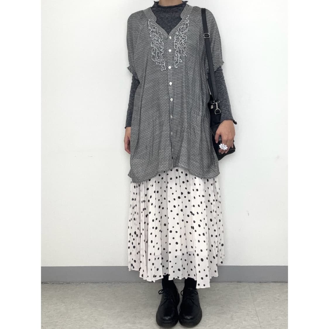 빈티지 화이트 도트 플리츠 스커트 상품이미지1