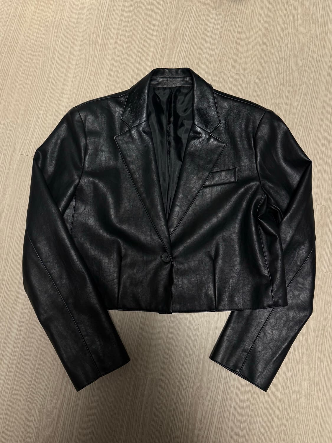 블랙 레더 크롭 자켓 상품이미지1