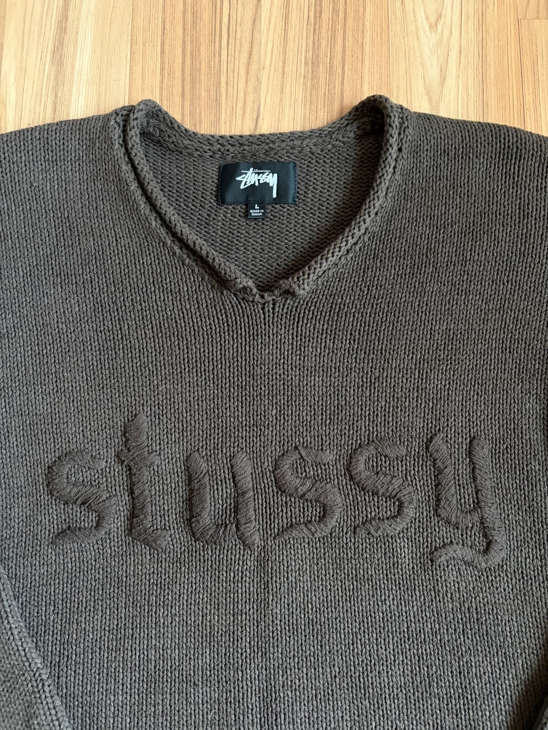 스투시 브이넥 자수로고 니트 스웨터 브라운 L 상품이미지2