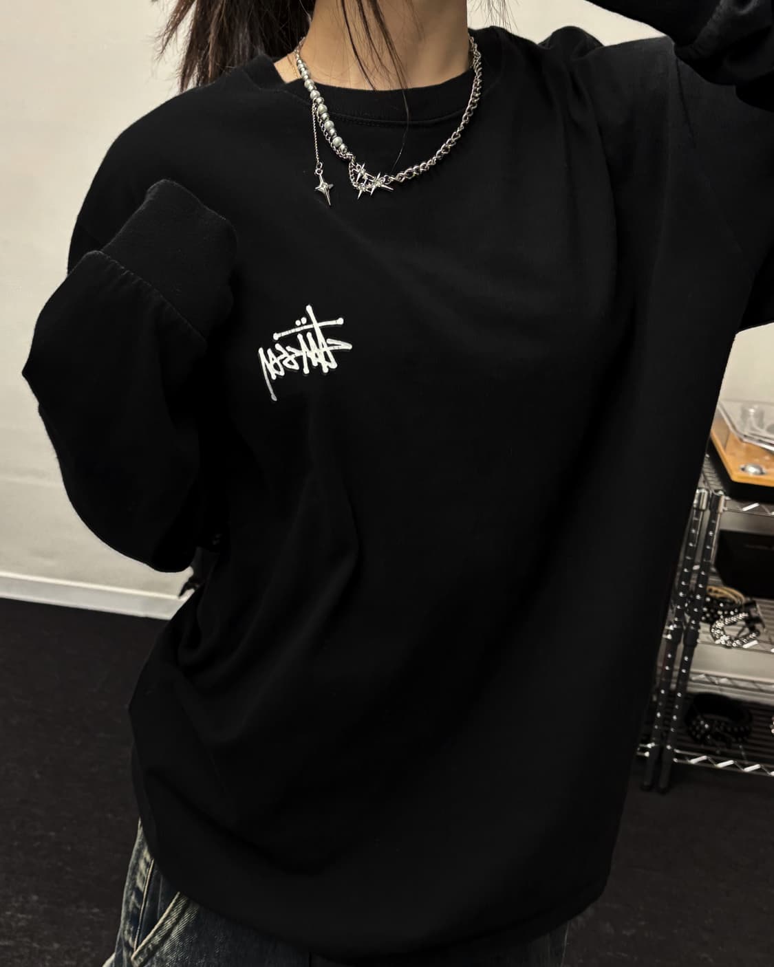 스투시 베이직 스탁로고 블랙 롱슬리브 상품이미지2