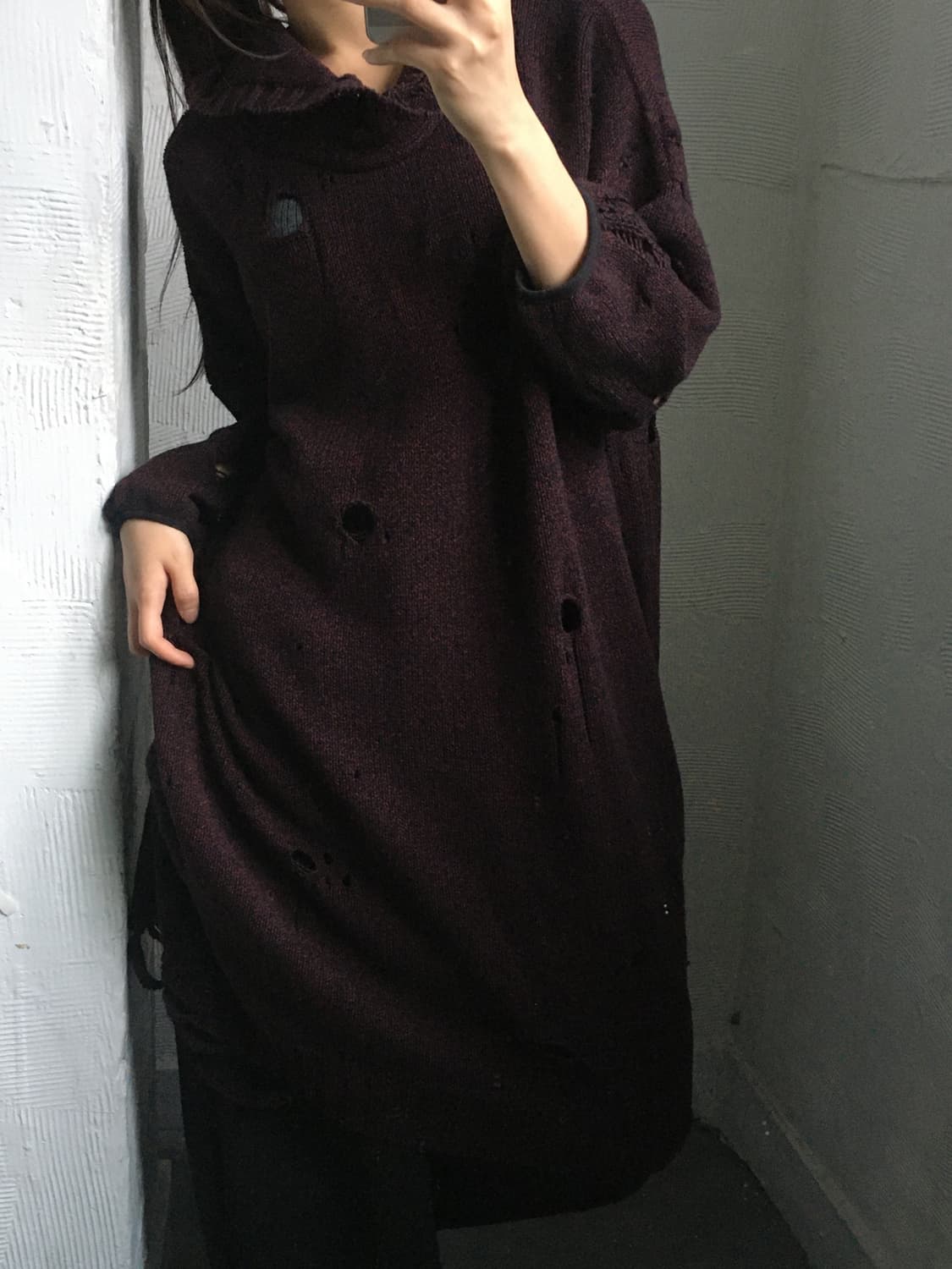 Mihara Yasuhiro 미하라야스히로 디스트레스드 롱 후드 니트  상품이미지1