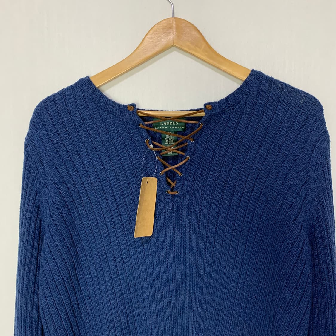 로렌 랄프로렌 아일렛 레이스업 골지 니트 블루 여성 상품이미지2
