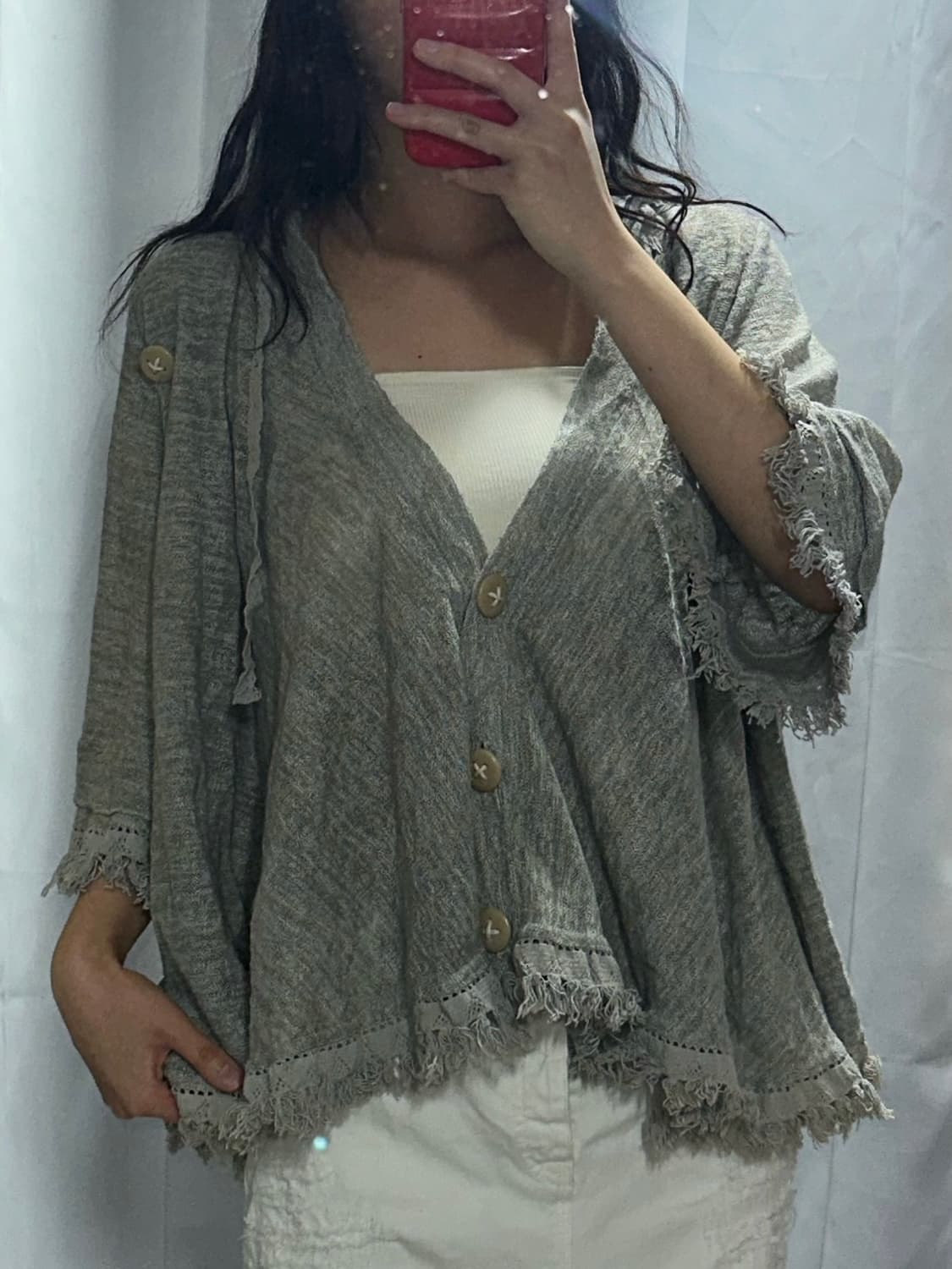 모리 케이프 st 테슬 5부 후드 가디건 상품이미지1