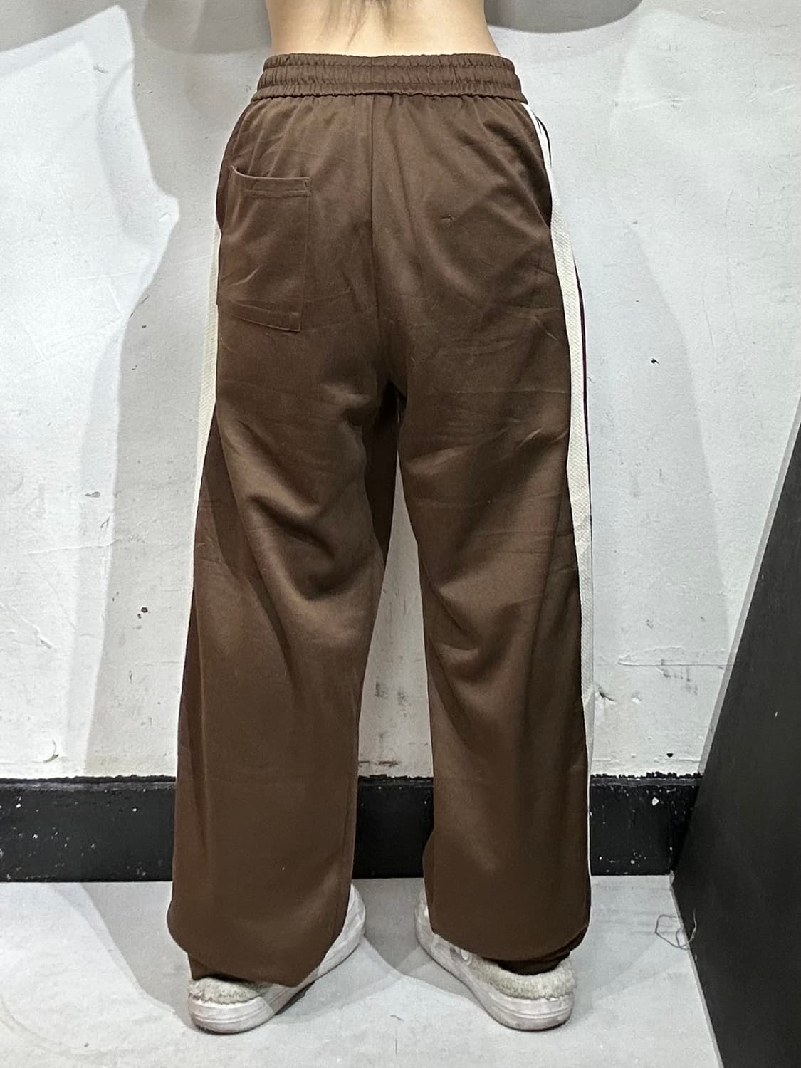일본 빈티지 와이드 브라운 사이드 라인 추리닝 바지 트레이닝 팬츠 L 상품이미지3
