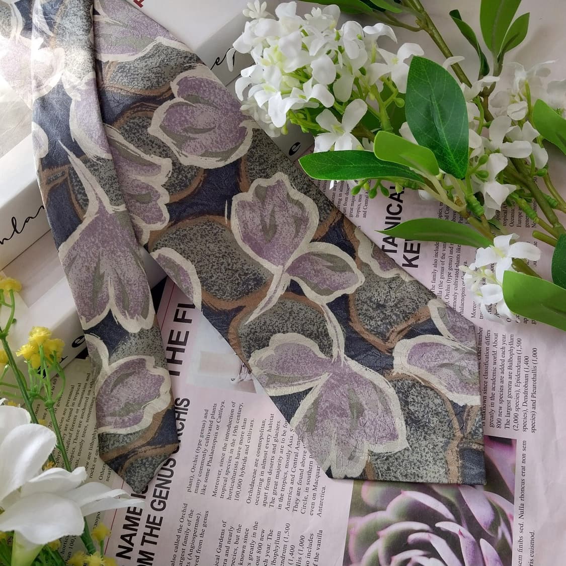 까르뱅 실크 카키 플로럴 아트 넥타이 9.4cm A+~A등급 K1490
 상품이미지3