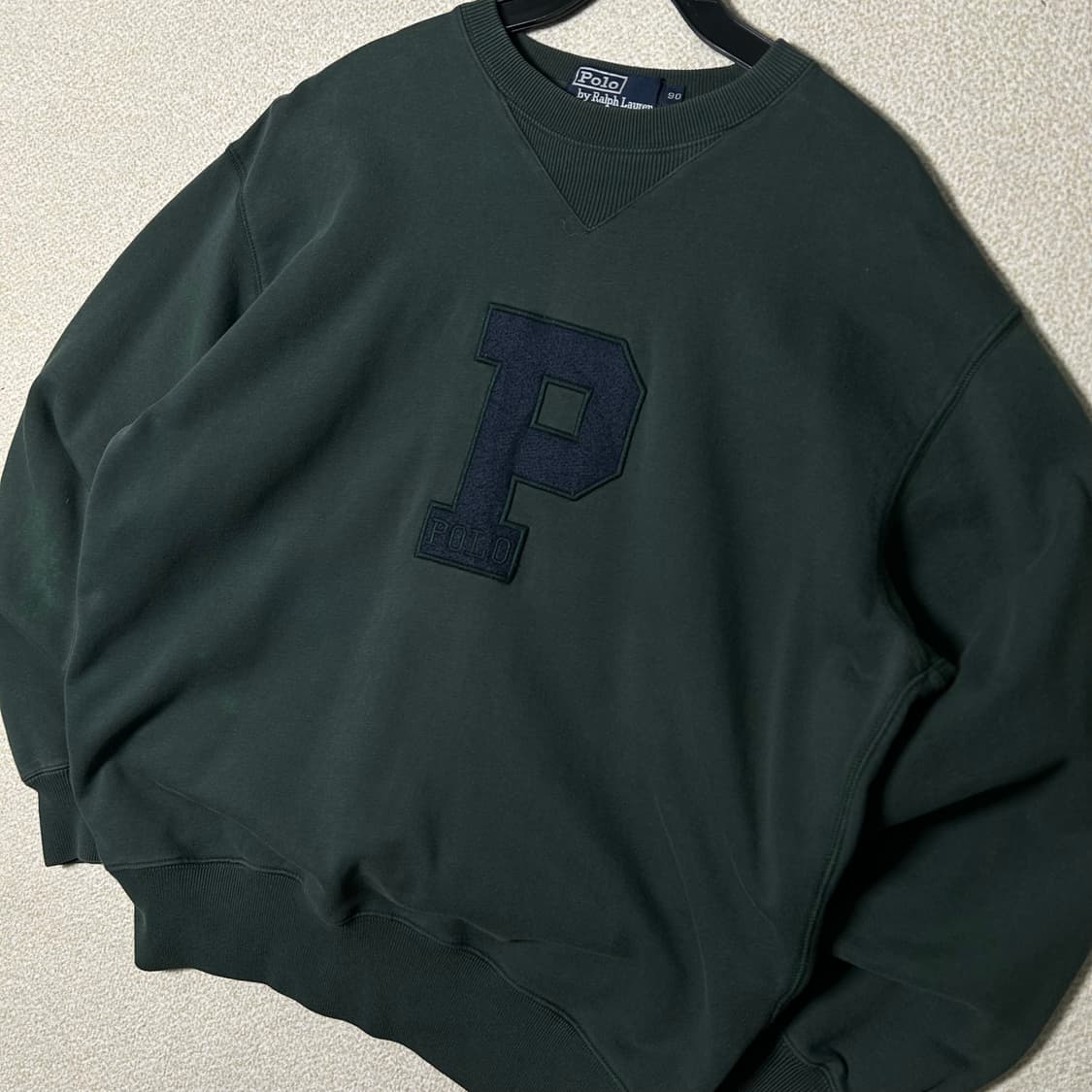 (M) 90s 폴로 랄프로렌 P 로고 딥그린 맨투맨 상품이미지2