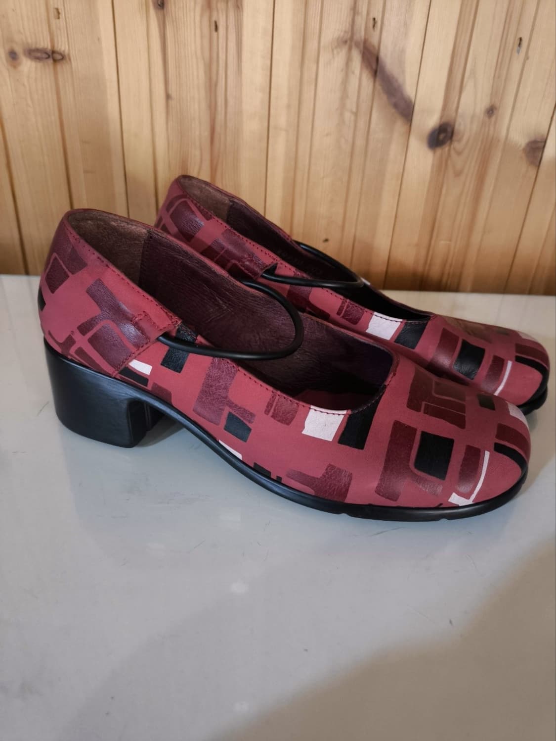 36 230mm 캠퍼 컬러블록 레드가죽 힐 펌프스 5cm 상품이미지2