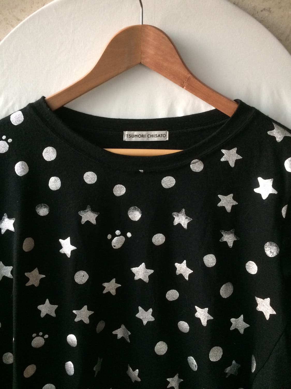 츠모리 차사토 도트 별 고양이 발자국 가오리핏 롱슬리브 긴팔 티셔츠 상품이미지2