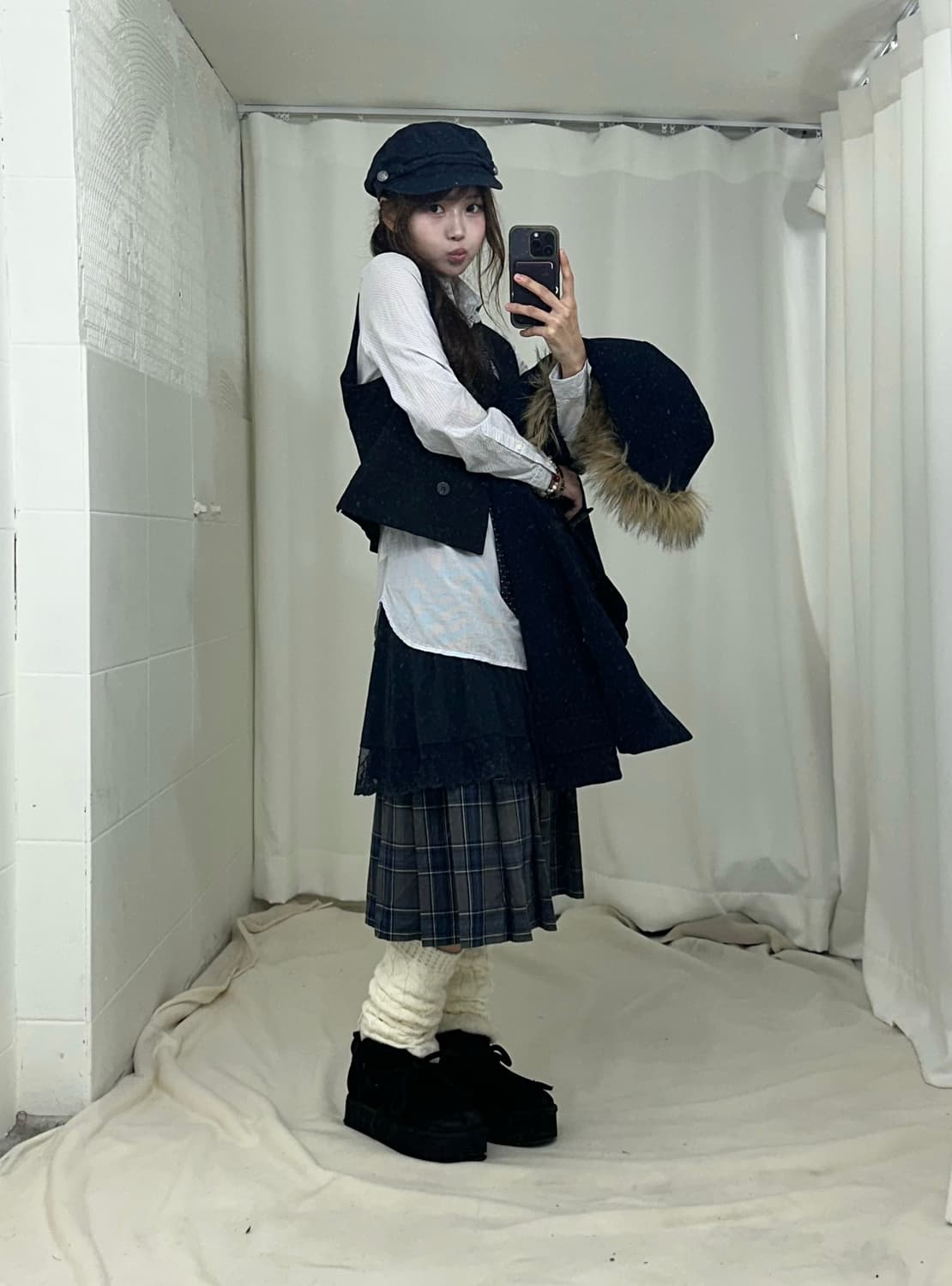 네이비 니혼진 프레피 떡볶이 코트 코디세트 상품이미지3