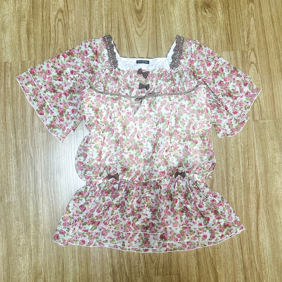 빈티지 히메카지 핑크 플라워 블라우스 히메갸루 로걀 핀터깔 긱시크 라떼 상품이미지2