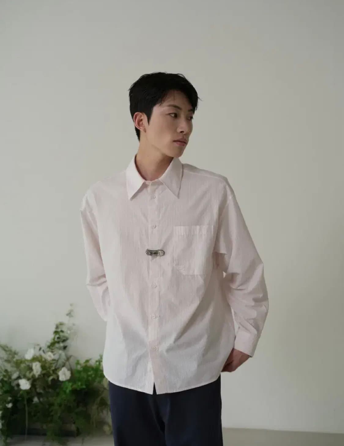 웨이비니스 오리가미 스트라이프 셔츠 핑크 상품이미지1