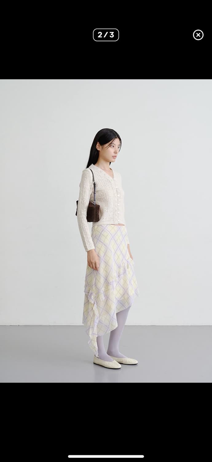 [택o 새상품] 자라 프릴 언밸런스 체크 패턴 스커트 S 상품이미지2