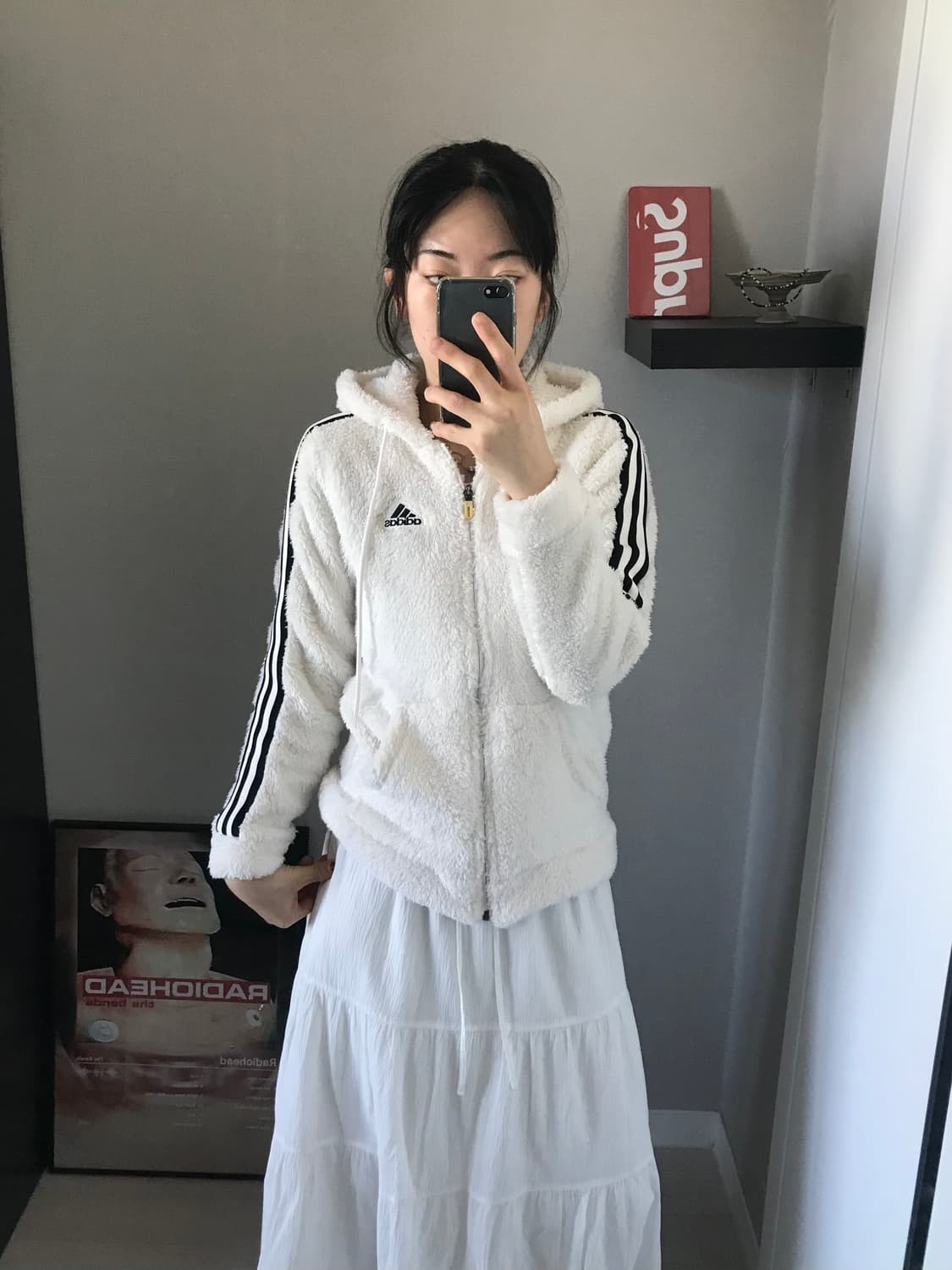 아디다스 삼선 로고 사이드라인 아이보리 플리스 후드집업 상품이미지2