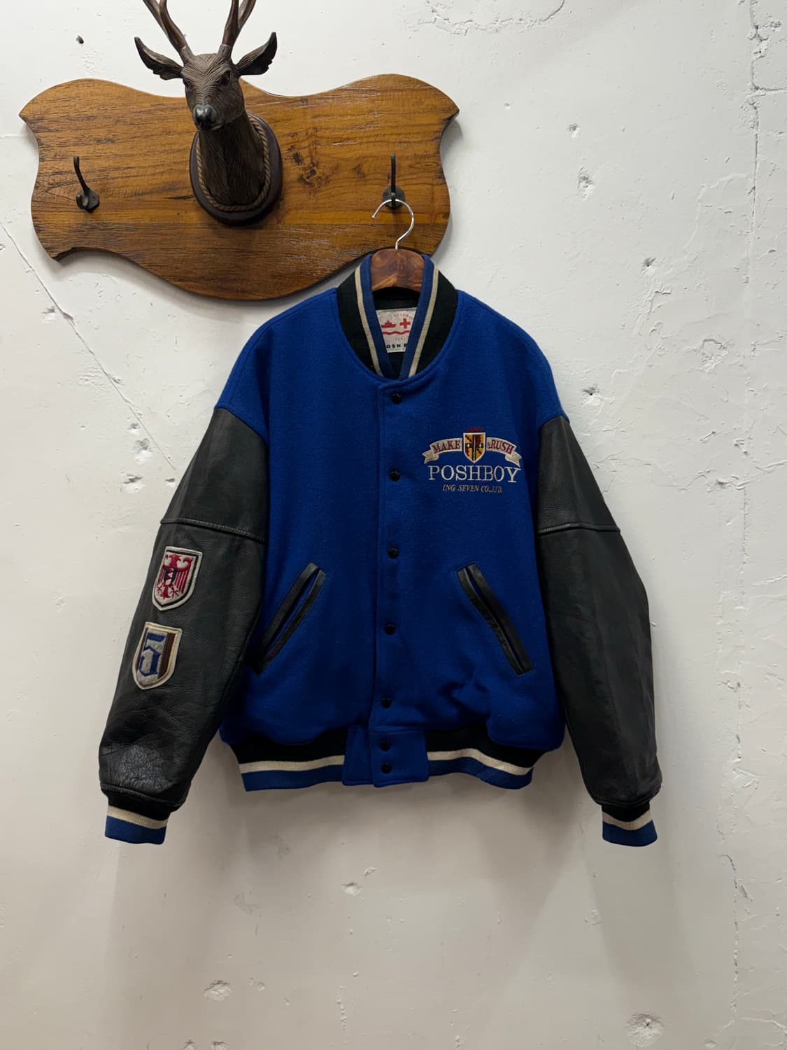 XL) POSHBOY 5th Leather Arm Varsity Jack 상품이미지3