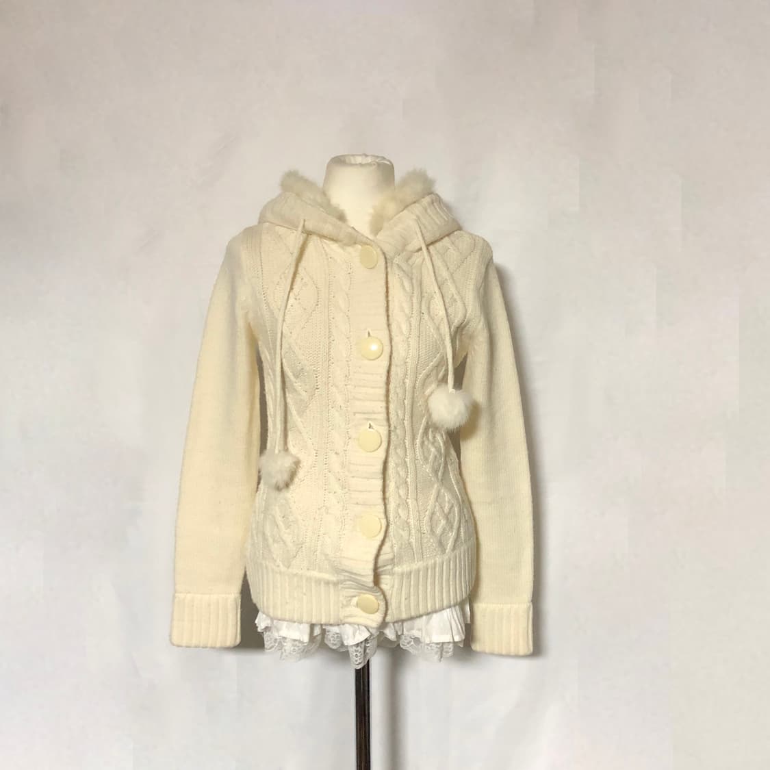 폼폼 후드 니트 가디건  아이보리 상품이미지5