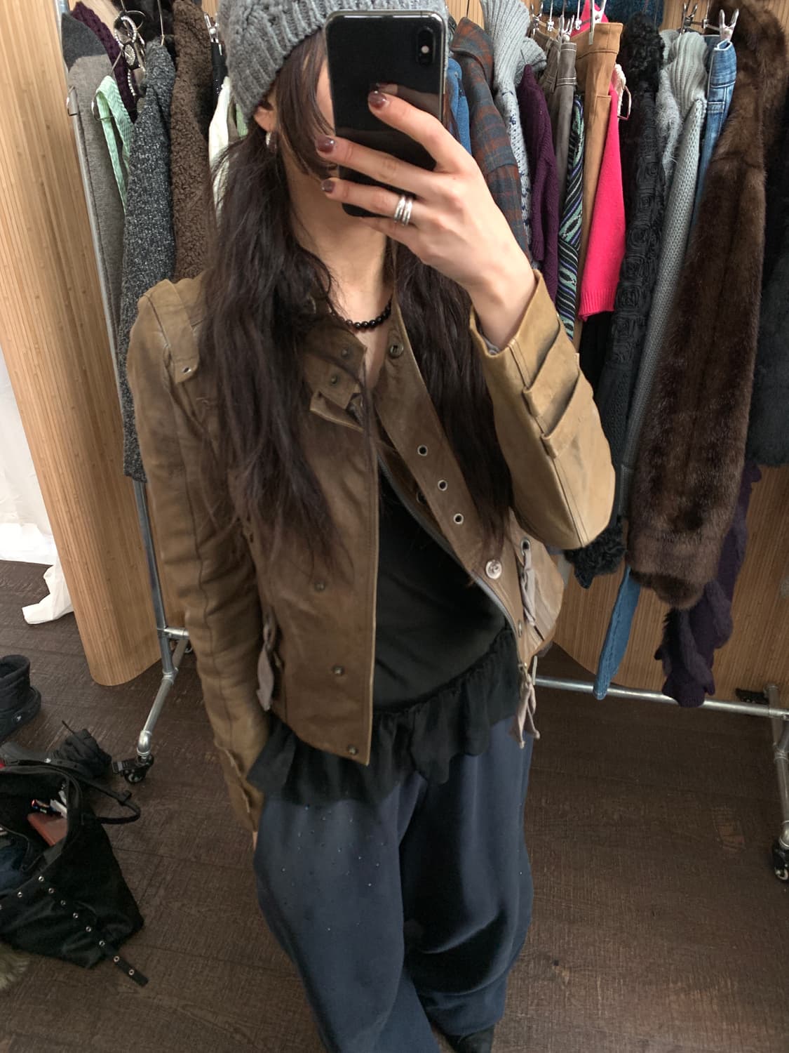 (빈티지) 브라운 램스킨 레더 자켓 상품이미지5