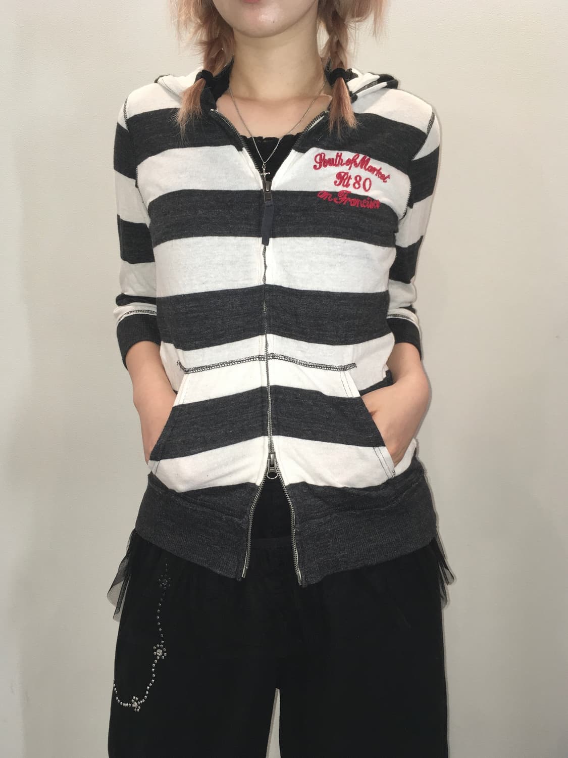 jpn vintage y2k stripe lettering hood zi 상품이미지2
