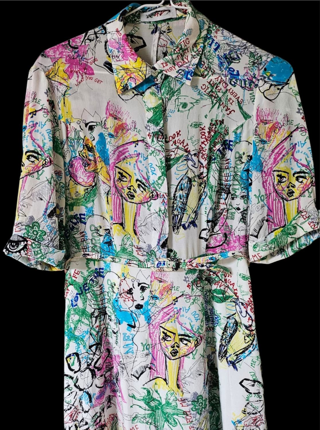 유니크 페이스 패턴 셔츠형 벨티드 미디원피스 55 상품이미지7