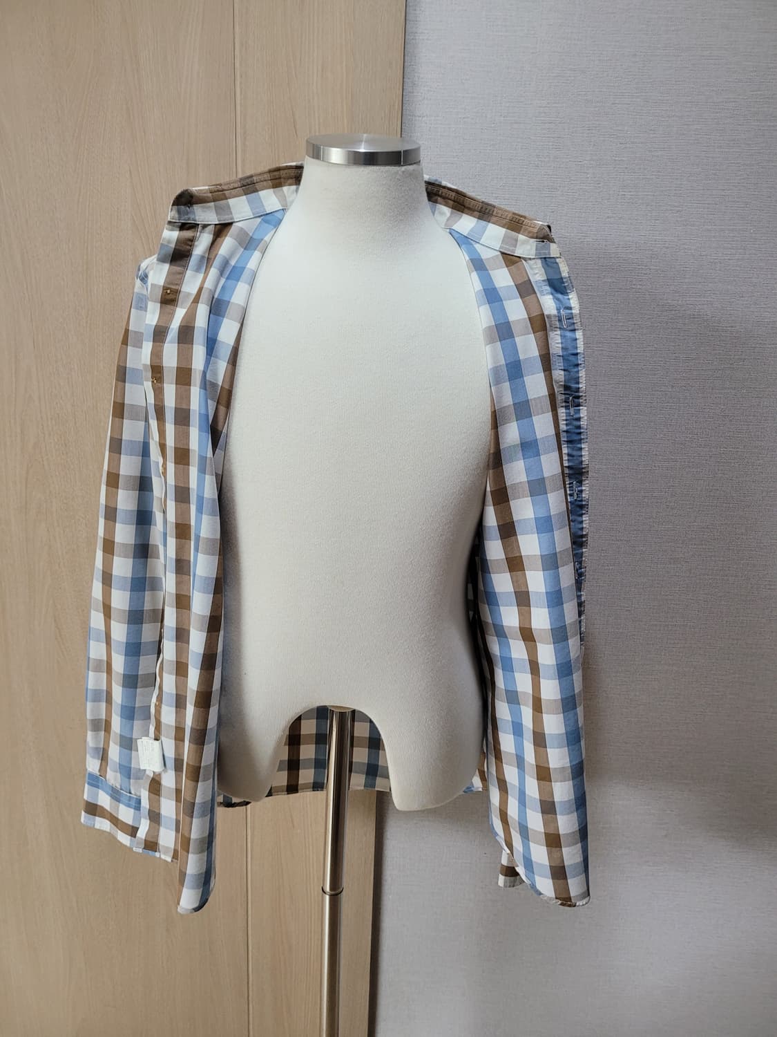 스파오 SPAO 남자 롤업 체크 셔츠 100 블루 상품이미지7