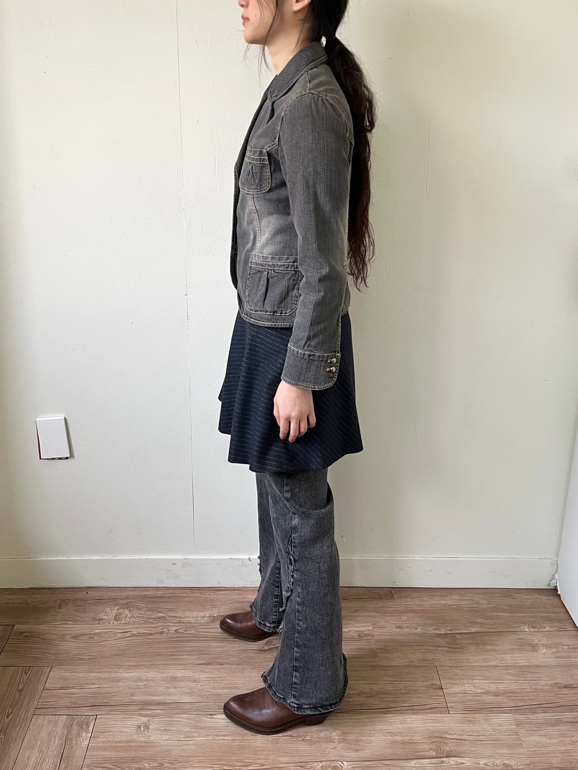 23 Vingt-trois 차콜 스트라이프 스커트 상품이미지8