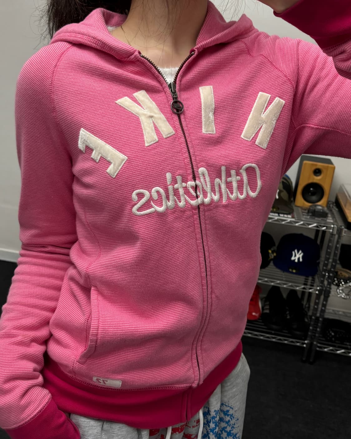 나이키 00s 아치로고 스트라이프 딸기우유 핑크 후드집업 상품이미지2