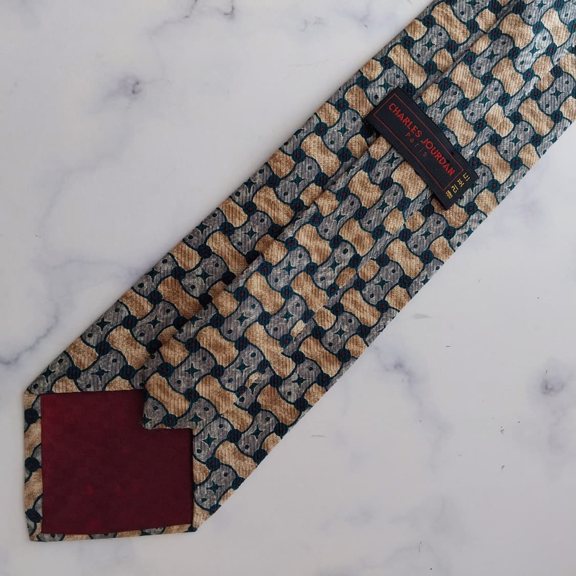 샤를 주르당 실크 그린 패턴 넥타이 9.4cm A+등급 K2359 상품이미지8