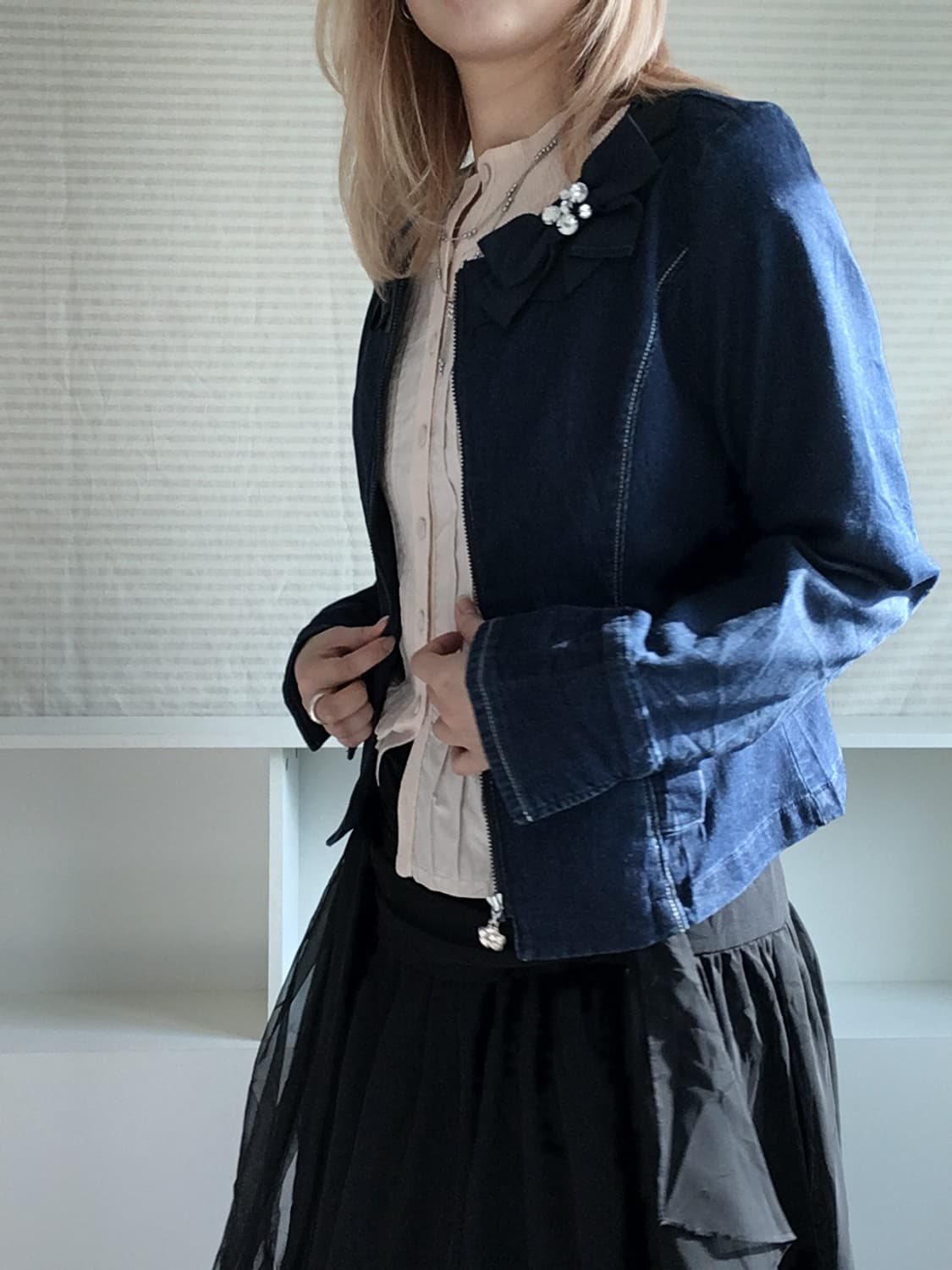 jpn vintage ribbon cubic denim zipup 상품이미지5